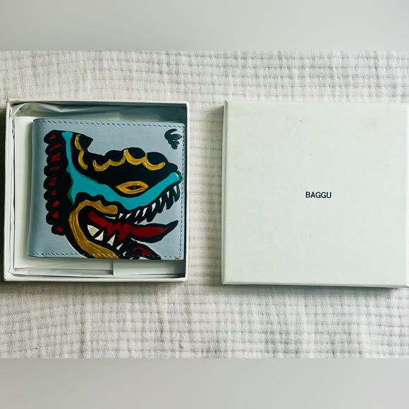 BNWT BAGGU unisex custom blue leather wallet- python-rare - Picture 2 of 5